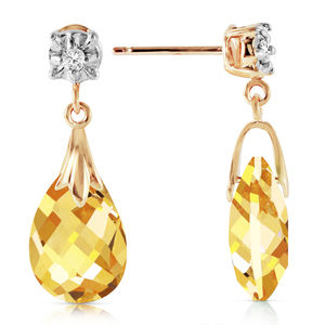 14K. SOLID GOLD STUD EARRINGS WITH DIAMONDS & CITRINES (Yellow Gold)